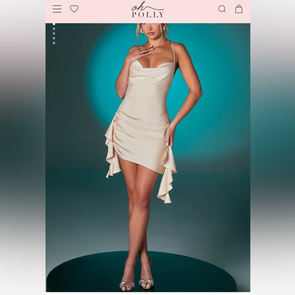 Oh Polly ‘ELAXI’ Deep Plunge Ruffled Mini Dress in Ivory - NWT - Picture 3 of 4